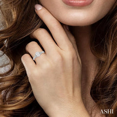 1/2 Ctw Oval Shape Leaf Carved Shank Lovebright Round Cut Diamond Engagement Ring in 14K White Gold