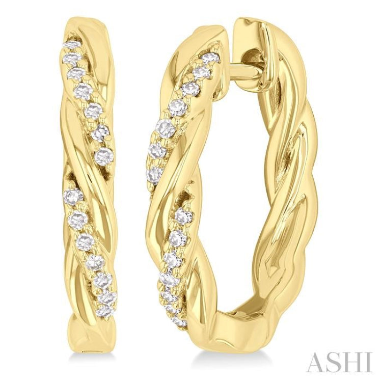 1/10 Ctw Entwined Front Round Cut Diamond Fashion Hoop Earring in 10K Yellow Gold