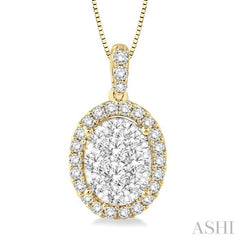 3/4 Ctw Oval Shape Diamond Lovebright Pendant in 14K Yellow and White Gold with Chain