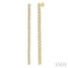 1 Ctw Single Line Drop Round Cut Diamond Tennis Earring in 14K Yellow Gold