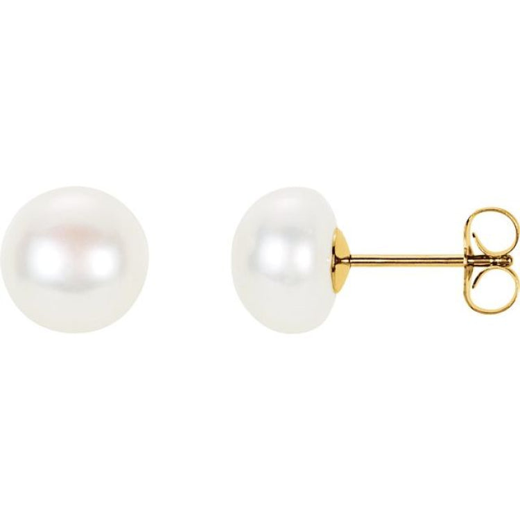 14K Yellow Gold Panache® Cultured White Freshwater Pearl Stud Earrings