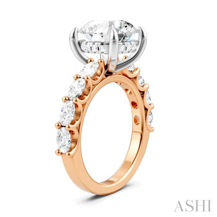 1 1/3 Ctw Round Shape Oval and Round Cut Diamond Semi-Mount Engagement Ring in 14K Rose and White Gold