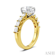 7/8 Ctw Oval Shape Emerald and Round Cut Diamond Semi-Mount Engagement Ring in 14K Yellow and White Gold