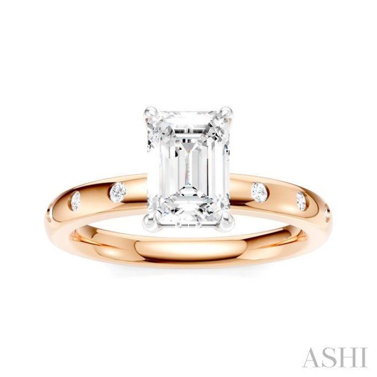 1/6 Ctw Akari Emerald Shape Round Cut Diamond Semi-Mount Engagement Ring in 14K Rose and White Gold