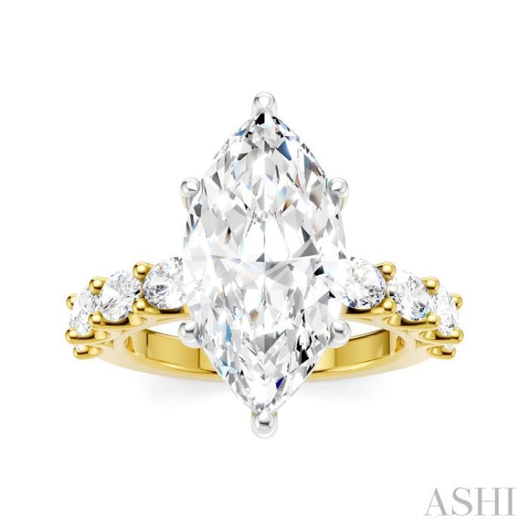 1 1/3 Ctw Marquise Shape Oval and Round Cut Diamond Semi-Mount Engagement Ring in 14K Yellow and White Gold