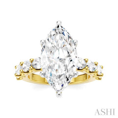 1 1/3 Ctw Marquise Shape Oval and Round Cut Diamond Semi-Mount Engagement Ring in 14K Yellow and White Gold