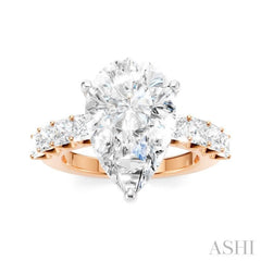 1 1/3 Ctw Pear Shape Princess and Round Cut Diamond Semi-Mount Engagement Ring in 14K Rose and White Gold