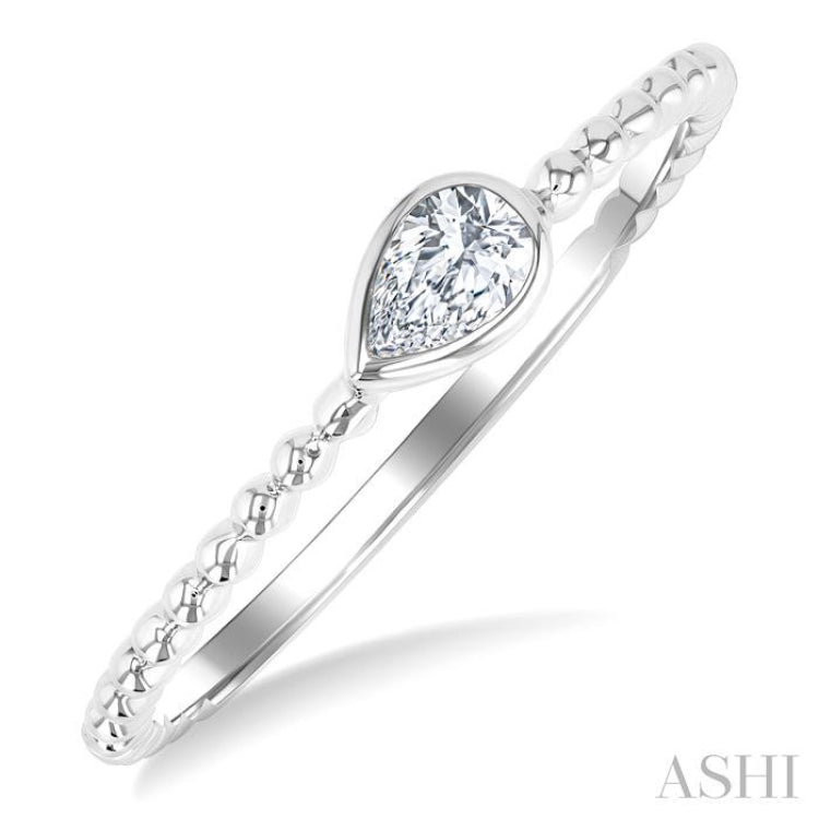 1/6 Ctw Ball Bead East-West Bezel Set Pear Cut Diamond Stackable Petite Fashion Ring in 14K White Gold