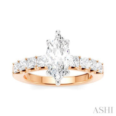 7/8 Ctw Marquise Shape Princess and Round Cut Diamond Semi-Mount Engagement Ring in 14K Rose and White Gold