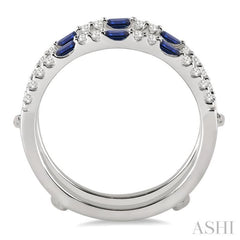 2.5 MM X 1.5 MM Baguette Cut Sapphire and 1/3 Ctw Round Cut Diamond Precious Insert Ring in 14K White Gold
