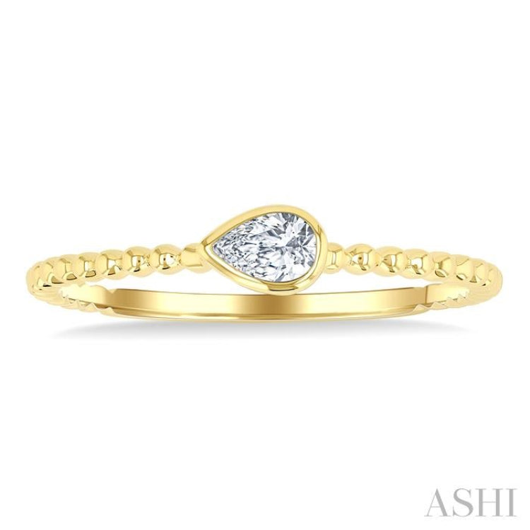 1/6 Ctw Ball Bead East-West Bezel Set Pear Cut Diamond Stackable Petite Fashion Ring in 14K Yellow Gold
