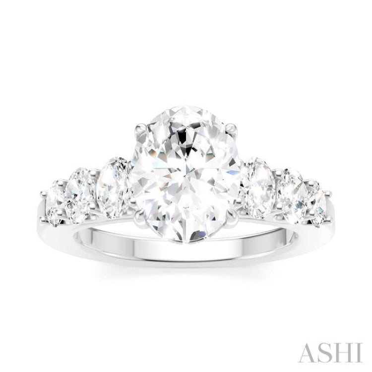 1 Ctw Oval Shape Oval and Round Cut Diamond Semi-Mount Engagement Ring in 14K White Gold