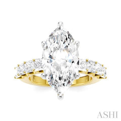 1 1/3 Ctw Marquise Shape Princess and Round Cut Diamond Semi-Mount Engagement Ring in 14K Yellow and White Gold