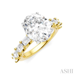 1 1/3 Ctw Oval Shape Emerald and Round Cut Diamond Semi-Mount Engagement Ring in 14K Yellow and White Gold
