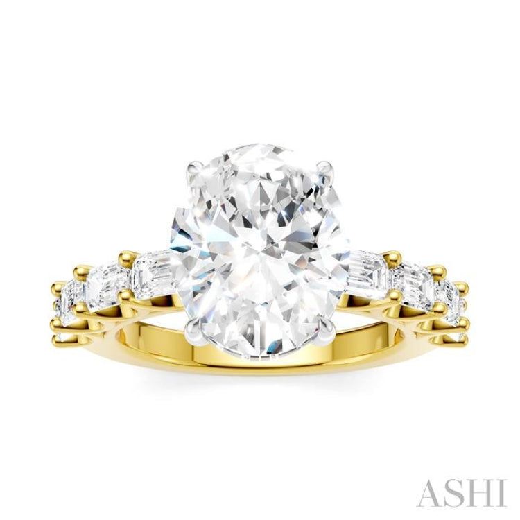 1 1/3 Ctw Oval Shape Emerald and Round Cut Diamond Semi-Mount Engagement Ring in 14K Yellow and White Gold