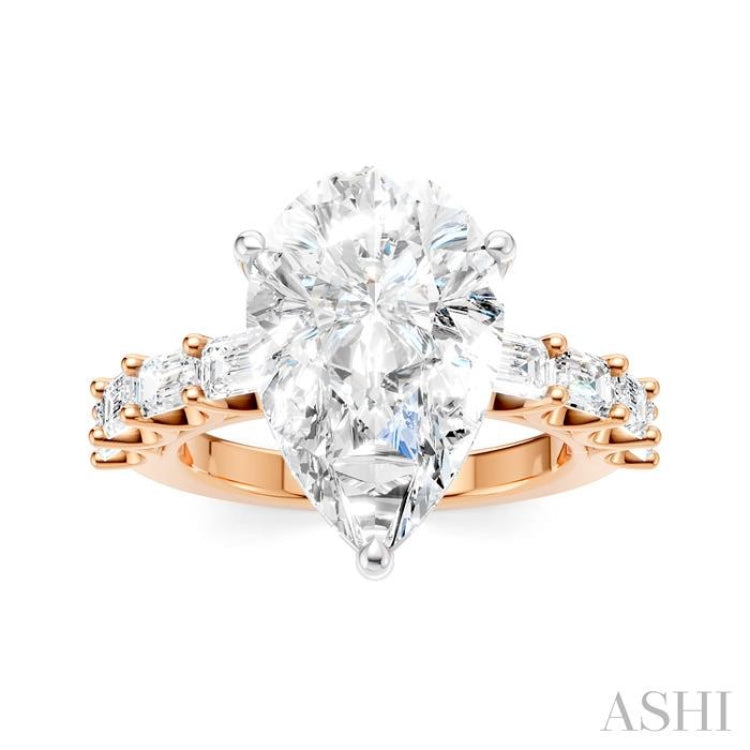1 1/3 Ctw Pear Shape Emerald and Round Cut Diamond Semi-Mount Engagement Ring in 14K Rose and White Gold