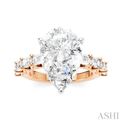 1 1/3 Ctw Pear Shape Emerald and Round Cut Diamond Semi-Mount Engagement Ring in 14K Rose and White Gold