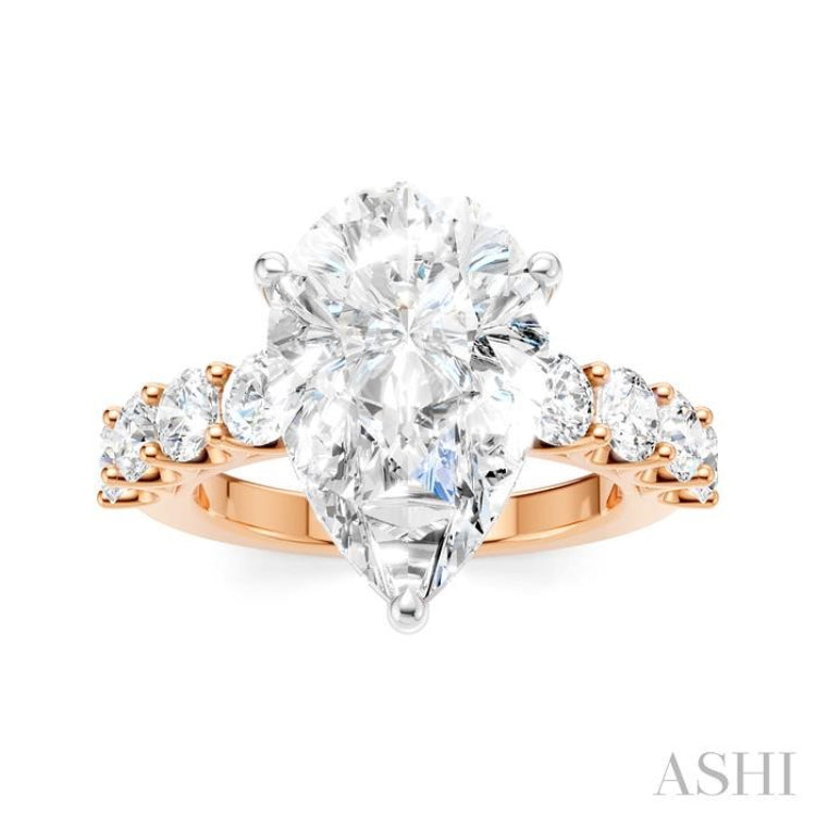 1 1/3 Ctw Pear Shape Round Cut Diamond Semi-Mount Engagement Ring in 14K Rose and White Gold