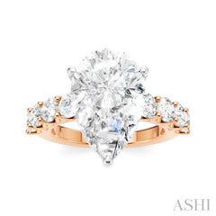 1 1/3 Ctw Pear Shape Round Cut Diamond Semi-Mount Engagement Ring in 14K Rose and White Gold