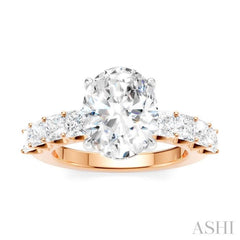 1 1/3 Ctw Oval Shape Princess and Round Cut Diamond Semi-Mount Engagement Ring in 14K Rose and White Gold