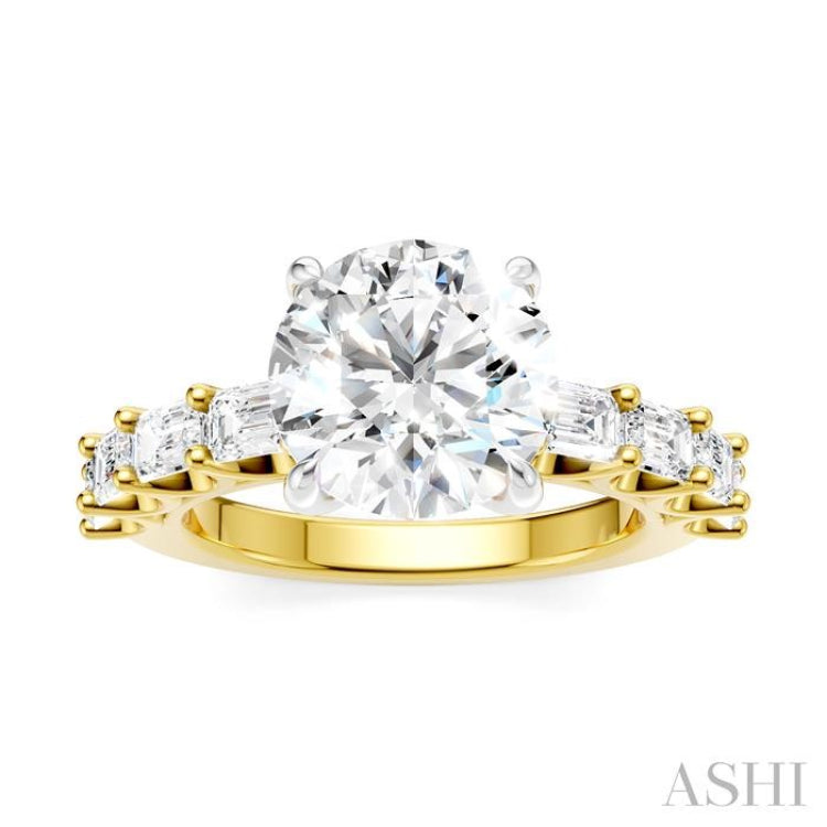 1 1/3 Ctw Round Shape Emerald and Round Cut Diamond Semi-Mount Engagement Ring in 14K Yellow and White Gold