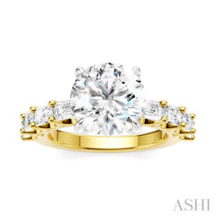 1 1/3 Ctw Round Shape Emerald and Round Cut Diamond Semi-Mount Engagement Ring in 14K Yellow and White Gold