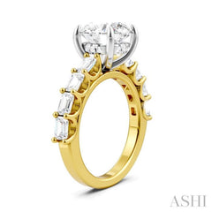 1 1/3 Ctw Round Shape Emerald and Round Cut Diamond Semi-Mount Engagement Ring in 14K Yellow and White Gold