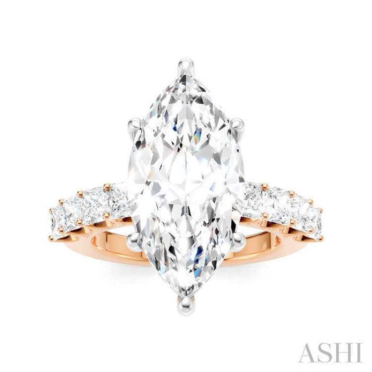 1 1/3 Ctw Marquise Shape Princess and Round Cut Diamond Semi-Mount Engagement Ring in 14K Rose and White Gold