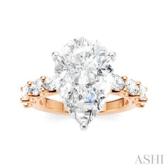 1 1/3 Ctw Pear Shape Oval and Round Cut Diamond Semi-Mount Engagement Ring in 14K Rose and White Gold
