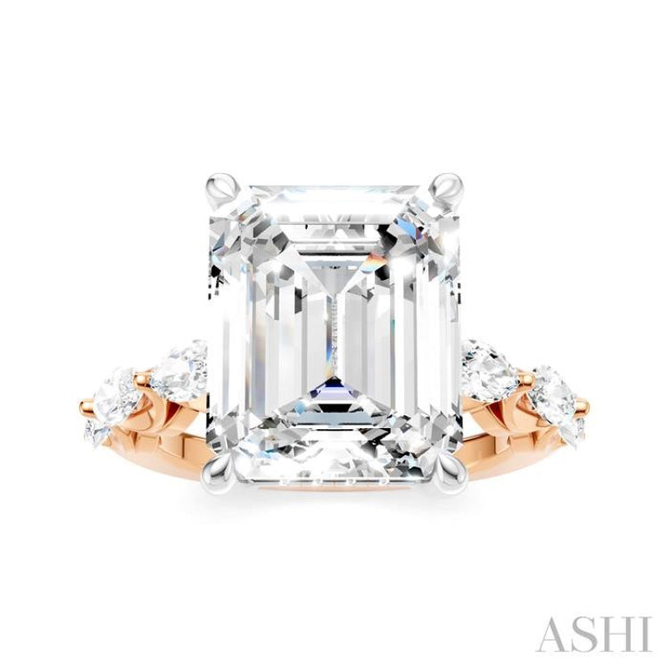 1 Ctw Emerald Shape Marquise and Round Cut Diamond Semi-Mount Engagement Ring in 14K Rose and White Gold