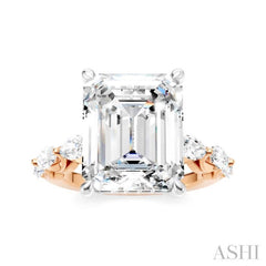1 Ctw Emerald Shape Marquise and Round Cut Diamond Semi-Mount Engagement Ring in 14K Rose and White Gold