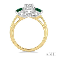 4.65 MM Round Shape Past Present and Future Emerald and 3/4 Ctw Round Cut Diamond Precious Ring in 14K Yellow and White Gold