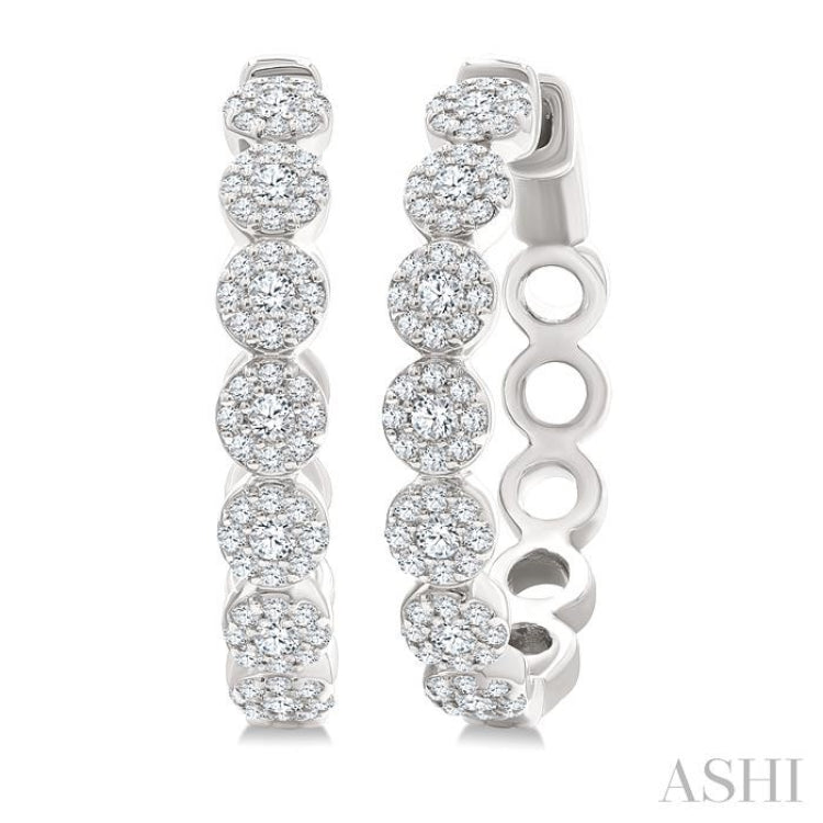 1/2 Ctw Cluster Round Cut Diamond Hoop Earring in 14K White Gold