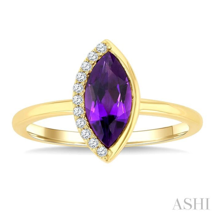 1/20 Ctw 10X5 MM Marquise Cut Amethyst and Round Cut Diamond Semi-Precious Fashion Ring in 10K Yellow Gold