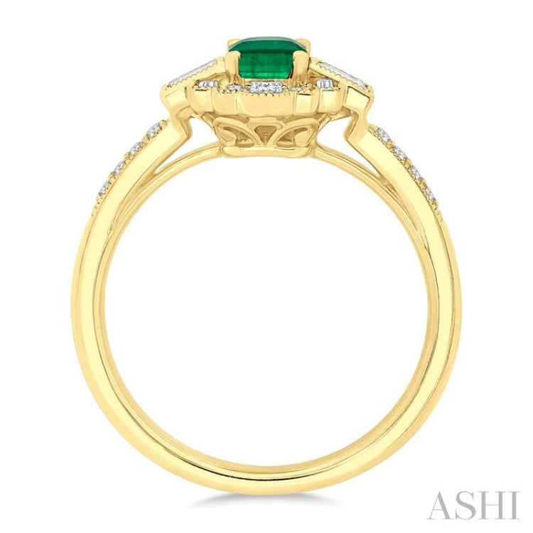 1/3 Ctw Art Deco 6X4MM Emerald, Baguette and Round Cut Diamond Precious Fashion Ring in 14K Yellow Gold