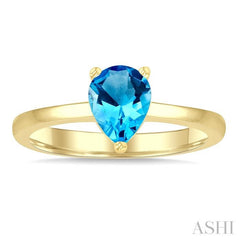 8X5 MM Pear Cut Blue Topaz Semi-Precious Solitaire Ring in 14K Yellow Gold
