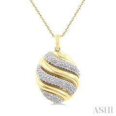 1/10 Ctw Oval Shape Bold Puffed Ribbed Swirl Round Cut Diamond Pirouette Fashion Pendant With Chain in Yellow Gold Vermeil