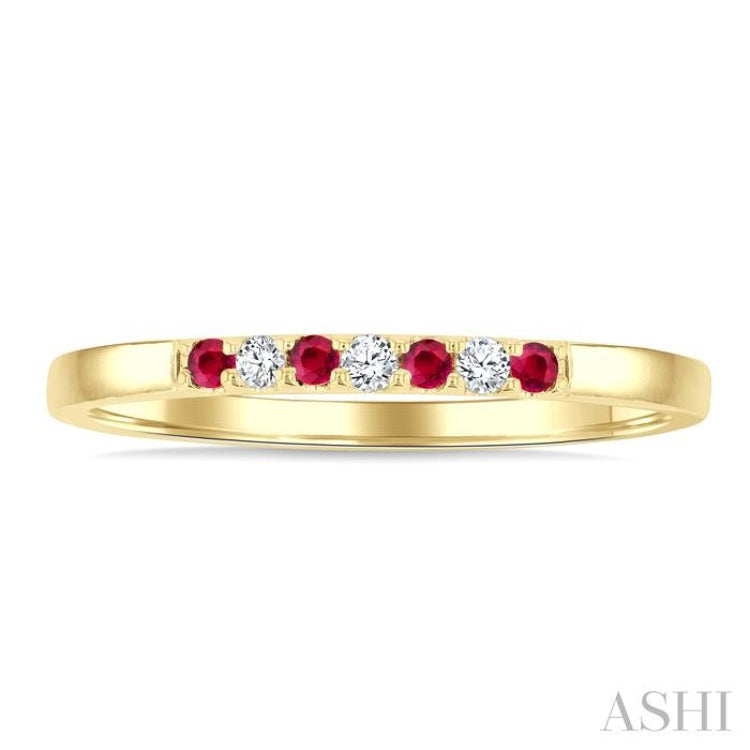 1/20 Ctw 1.55 MM Round Cut Ruby and Round Cut Diamond Precious Fashion Band in 10K Yellow Gold