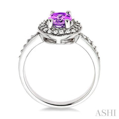 8x6 MM Oval Cut Amethyst and 1/3 Ctw Round Cut Diamond Ring in 14K White Gold