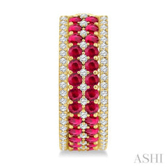 3/4 Ctw 2.00MM Round Cut Ruby and Round Cut Diamond Precious Hoop Earrings in 14K Yellow Gold