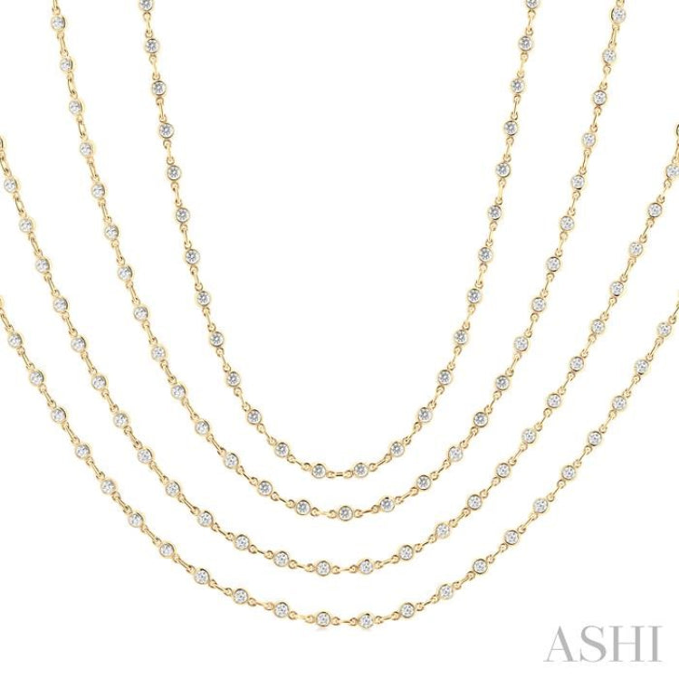 5 1/2 Ctw Bezel Set Round Cut Diamond Layered 60-Inch Necklace in 14K Yellow Gold