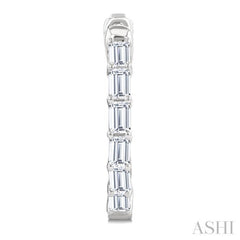 2 Ctw Emerald Cut Diamond Inside Out Fashion Hoop Earrings in 14K White Gold