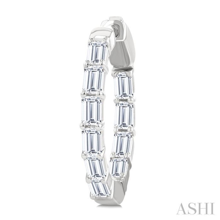 2 Ctw Emerald Cut Diamond Inside Out Fashion Hoop Earrings in 14K White Gold