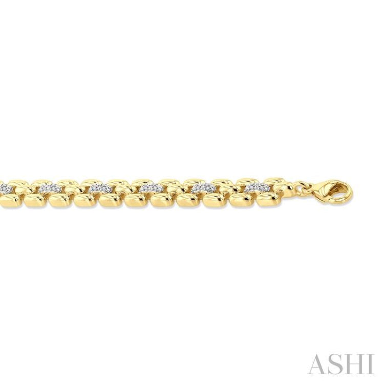 1/6 Ctw Bold Panther Link Round Cut Diamond Fashion Bracelet in Yellow Gold Vermeil