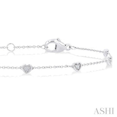 1/10 Ctw Petite Heart Round Cut Diamond Station Bracelet in 10K White Gold