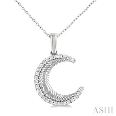 1/5 Ctw Spiral Textured Crescent Moon Round Cut Diamond Pirouette Fashion Pendant With Chain in 14K White Gold