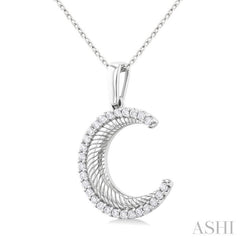 1/5 Ctw Spiral Textured Crescent Moon Round Cut Diamond Pirouette Fashion Pendant With Chain in 14K White Gold