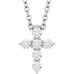 14K White Gold 1/6 CTW Natural Diamond Cross 16-18" Necklace