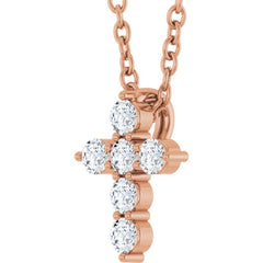 14K Rose Gold 1/6 CTW Natural Diamond Cross 16-18" Necklace