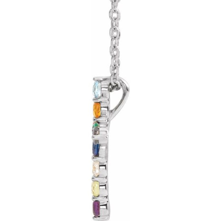 14K White Gold Natural Multi-Gemstone & .03 CT Natural Diamond Cross 16-18" Necklace